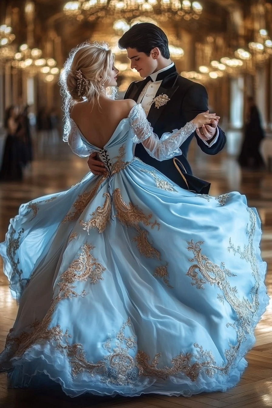 Красивая пара танцует в бальном зале